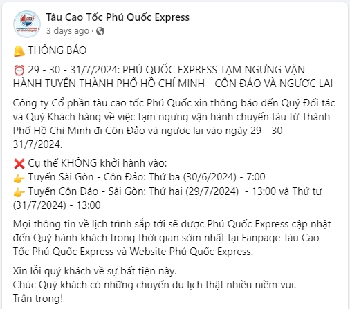 Why Phu Quoc Express Temporarily Suspended Saigon – Con Dao Route After 2 Months