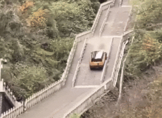 Chinese SUV Plunges Down Cliff, Smashing Railing After Attempting to Climb 999 Steps to Mountain Peak