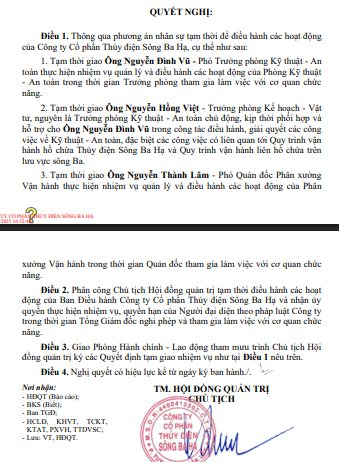 CEO of Song Ba Ha Hydropower Plant Takes Leave and Engages with Authorities